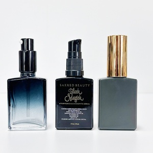Flat square Rectangle Luxury 15ml 30ml 50ml 100ml Glass Dropper Bottles with Crystal <b>clear</b> Black Collar for Serum Essential Oil - Product Image 4