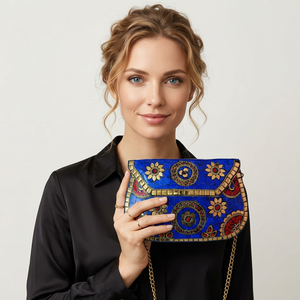 <b>Indian</b> Manufacturer Handmade Ladies Fashion Clutch RH-WA003 Vintage Style Mosaic Work Shoulder <b>Bag</b> with Metal Decoration - Product Image 1