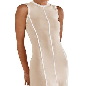 Vestido Personalizable para Mujer, Estilo Y2K, con Contraste de Colores, Cintura Ajustada, Cuello Redondo, Sin Mangas, Tipo Camiseta Acanalada - Product Image 2