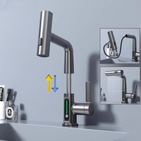 Grifo de Cocina Universal con Pantalla Digital Inteligente, Efecto Cascada, Tres Modos de Salida de Agua, Cromado y Cerámico
