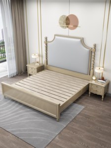 Lit king-size rembourré avec tête de lit en similicuir, style transitionnel, cadre de lit souple, construction en bois, couleur beige - Product Image 2