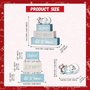 ของตกแต่งคริสต์มาสไม้เรียบง่าย รูปทรงสี่เหลี่ยมผืนผ้า สีเรโทร งานฝีมือ ของตกแต่งวันหยุด สำหรับตกแต่งบ้าน ห้องครัว โต๊ะ - Product Image 5