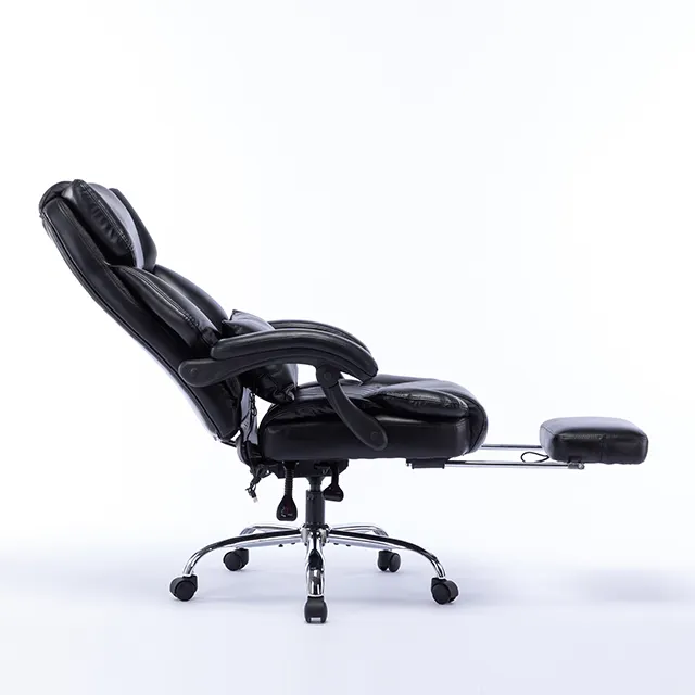 Lujo suave ergonómico muebles de oficina ejecutivo reclinable jefe sillas de lujo negro PU cuero silla de oficina con reposapiés