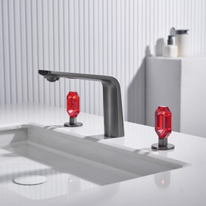 Europese luxe moderne kristallen dubbele knoppenkraan van massief messing met keramische klep, opbouwmontage voor wastafel. - Product Image 2
