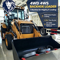 Nouvelle chargeuse-pelleteuse 4x4 4WS avec godet frontal de 1,1 m³ et poids opérationnel de 7800 kg, polyvalente pour divers projets de construction.