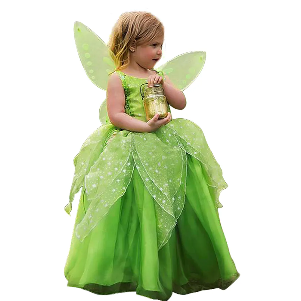 Meisjes Tinker Bell Elf Elfen Kostuum Kid Tinkerbell Halloween Purim Party Fairy Cosplay Elf Bos Fancy Dress