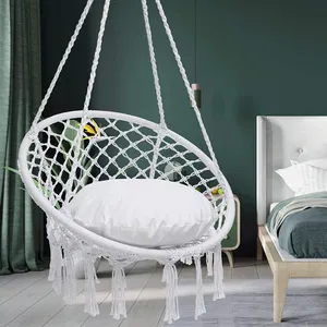 Kursi tempat tidur gantung Macrame, kursi tempat tidur gantung tali katun untuk penggunaan dalam dan luar ruangan