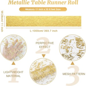 Chemin de table doré en maille fine métallique, rouleau de chemin de table rectangulaire scintillant pour mariage, baby shower, anniversaire - Product Image 5
