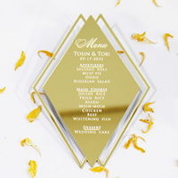 Invitation de mariage acrylique de découpe laser en forme de diamant de luxe Carte de menu de mariage en acrylique or estampillée en blanc