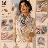 Foulard en Soie de Mûrier Pure Imprimé Branche Fleurie pour Femme, Motif Floral Peintre, Carré 53x53cm, Doux, Brillant, Fluide, Luxe