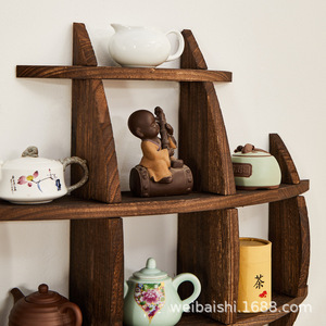 Étagère murale en bois de forme irrégulière, à plusieurs niveaux, pour la présentation du thé et la décoration de la maison - Product Image 2