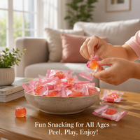 Peach Peelable Gummy Candy, HALAL OEM Dual-Layer Soft Jelly Sweets, Wholesale Novelty White Peach Candy for Retail & Vending