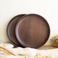 Plato de servicio de madera para el hogar, bandeja redonda personalizada para aperitivos de madera sólida, de lujo, placa de madera de nogal negro redonda para Cocina