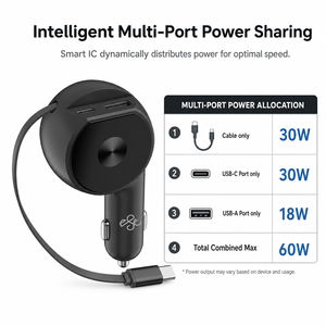 <span class=keywords><strong>Chargeur</strong></span> de voiture multifonction 3-en-1 60W avec câble de charge rapide USB C <span class=keywords><strong>30W</strong></span> pour <span class=keywords><strong>iPhone</strong></span> 17/16/15/<span class=keywords><strong>13</strong></span>/12/S22/S23/S24 - Product Image 4