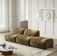 Canapé modulaire rétro en tissu NoNo couleur crème, une place, en bois, pour petits espaces, minimaliste, en chenille, pour salon