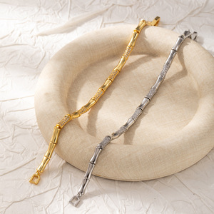 Pulsera de bambú chapada en oro de estilo chino, joyería geométrica con microincrustaciones para mujer, regalo SLG 009 - Product Image 2