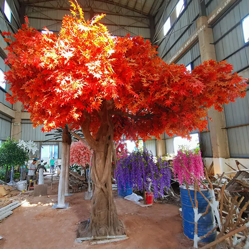 Indoor Artificial Green Red Follaje Leaf Fall Wedding maple leave large artificial maple trees