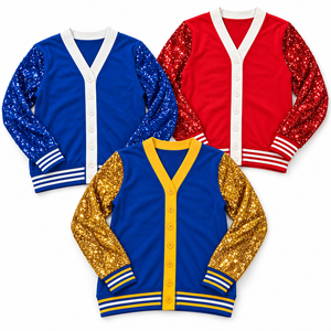 Cardigan Sororité Campus Greek & Embroidery Shop à manches à sequins, col en V, blocs de couleur et poignets rayés - Product Image 1