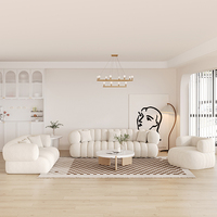 Sofá Minimalista Maxky de Lujo Estilo Francés en Tela Color Crema para Sala de Estar de Apartamento Pequeño, Terciopelo de Borrego Algodón de Azúcar