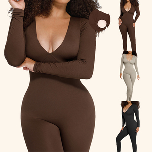 Combinaison Femme En Gros Catsuit Sans Couture Décolleté Plongeant Contrôle Du Ventre Taille Cintrée Grande Taille Style Décontracté pour Femmes - Product Image 1