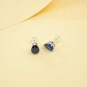 Pear Cut Lab Created Sapphire <b>Stud</b> Earrings S925 <b>Silver</b> - Product Image 3