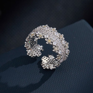 MyMuyu Micro Inlaid Zirconia Open Ring Flower Shape Adjustable For Party Fine Jewelry - Product Image 1
