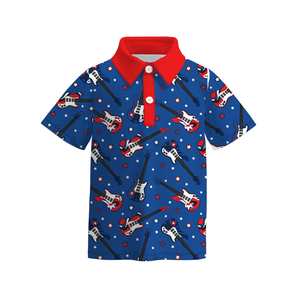 Polo Casual con stampa a quadri blu per bambini Top estivo a maniche corte per bambini per il giorno dell'indipendenza July 4a vacanza lavorato a maglia - Product Image 3