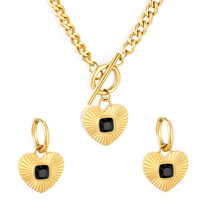ชุดเครื่องประดับจี้รูปหัวใจพร้อมต่างหู  วัสดุโลหะผสมสังกะสีชุบทอง  แบบฝังขอบ  สำหรับงานปาร์ตี้  เครื่องประดับแฟชั่นสำหรับผู้หญิง - Product Image 5