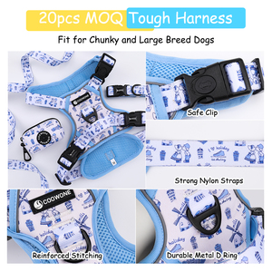 デザイナーによるパーソナライズされたノープル犬用ハーネスとリードセット、うんち袋ディスペンサー付き、コーデュロイ素材のペット用ハーネス、ランニングやハイキングに最適 - Product Image 4