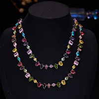 Collar de Cadena con Circonitas Cuadradas y en Forma de Lágrima, Chapado en Cobre, Cadena de Bambú, Joyería de Moda para Mujer