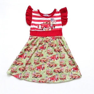 Robe tourbillon pour filles en soie de lait imprimée, motif dinosaure, abeille, camion vintage, sans manches, à volants, pour la rentrée scolaire, robe de princesse pour enfants - Product Image 5