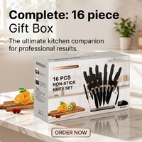 Ensemble de couteaux de cuisine professionnels en acier inoxydable 16 pièces, bloc à couteaux, lames antiadhésives, aiguiseur ambidextre, design moderne