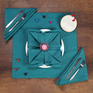 Hemstitch 100% serviettes en tissu de lin vert brodé à la main jetable Table réglage dîner classique Style naturel frais - Product Image 1