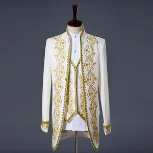 Completo da uomo Costume da Cosplay da re principe medievale <span class=keywords><strong>nero</strong></span> bianco Opera <span class=keywords><strong>cappotto</strong></span> di scena con motivo di carattere per adulti - Product Image 3