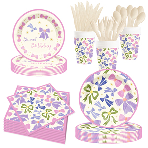 DAMAI Sweet Birthday Party Tableware Supplies Bowknot Disposable Paper Plate Napkins Cup Cake Toppers Tablecloth <b>Banner</b> - Product Image 1