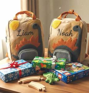 Sac à dos personnalisé en toile brodé avec le nom du garçon, motif dinosaure, durable, mignon, pour l'aventure scolaire, fermeture éclair - Product Image 3