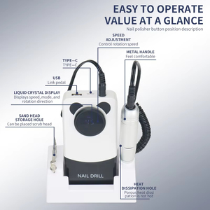 Lima Eléctrica Portátil para Uñas, Máquina <span class=keywords><strong>Profesional</strong></span> para Remover Uñas, Motor sin Escobillas de 45,000 RPM, Funciona con Batería de Plástico, V9 - Product Image 2