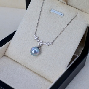 Collar de Perlas Largo Personalizado de 45 cm con Luz Azul para Mujer, Plata de Ley 925, Collar de Perlas Barrocas de Agua de Mar de 8.5-9 mm - Product Image 2