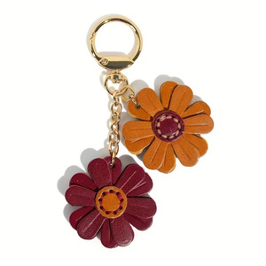 <b>Leather</b> sunflower keychain, handmade flower pendant, car <b>key</b> <b>chain</b>, bag charm, gift. - Product Image 2