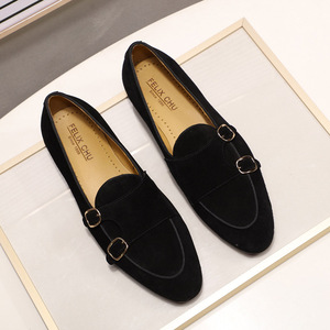 Korean-style <b>men's</b> pointed-toe leather shoe with double-button design <b>for</b> a casual style low-<b>heeled</b> <b>men's</b> shoes - Product Image 2