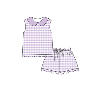 GSSO3394 Conjunto de ropa de verano para niña pequeña con estampado a cuadros rosa, ropa infantil al por mayor, conjunto de ropa para niña de manga corta - Product Image 5