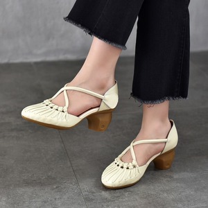 Sandalias de tacón alto de cuero de vaca en capas para mujer, estilo nuevo de verano 2025, con tiras cruzadas, tacón grueso y correa trasera, estilo romano. - Product Image 2