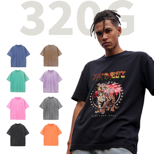 SHENGSHI Washed Tee Company Promotional Logo Print <b>Bulk</b> Plain Staff Uniform Adult 320G <b>White</b> 100% Cotton Unisex Custom <b>T</b>-<b>Shirts</b> - Product Image 1