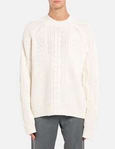 Maglione Bianco <span class=keywords><strong>a</strong></span> Collo Alto con Motivo <span class=keywords><strong>a</strong></span> <span class=keywords><strong>Trecce</strong></span> per Uomo, Pullover Invernale - Product Image 1