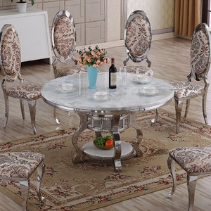 <span class=keywords><strong>Table</strong></span> ronde rotative de luxe pour salle à manger, <span class=keywords><strong>avec</strong></span> structure en acier inoxydable et <span class=keywords><strong>plateau</strong></span> en marbre, mobilier de salle à manger - Product Image 4