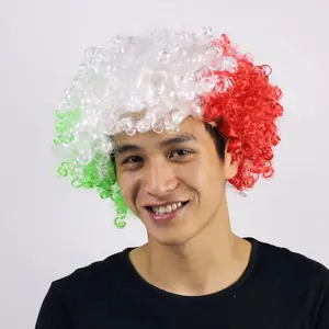 Kustom Semua Negara Dapat Disesuaikan Penggemar Sepak Bola Wig Produk Bersorak dengan Bendera Nasional Pertandingan Sepak Bola Wig Rambut