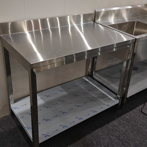 Table de travail en acier inoxydable 304 sur mesure avec armoire, portes coulissantes doubles, finition brossée mate, pieds réglables en hauteur, capacité de charge de 1000 kg/m - Product Image 3
