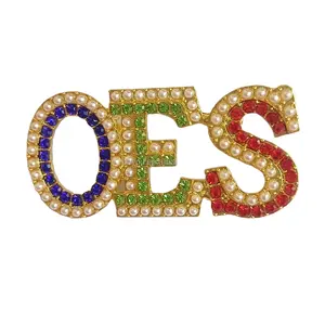 Urutan warna-warni dari timur bintang bros OES mutiara berlian imitasi huruf kustom bros Lapel Pin untuk wanita hadiah perhiasan