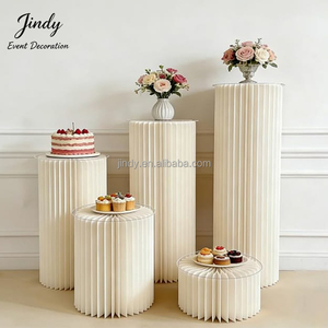 Set di 5 Piedistalli Rotondi in Metallo Rosa per Decorazioni Matrimoniali, Set di Plinti Bianchi Ondulati, <span class=keywords><strong>Alzata</strong></span> per Torte - Product Image 4