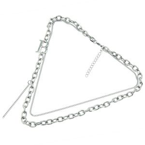 Double Cuban <b>Chain</b> Letter Necklace Neck <b>Chain</b>, Nightclub <b>Titanium</b> Steel Sweet Cool Set <b>Chain</b> Tanjing Fashion Lijing Necklace - Product Image 5